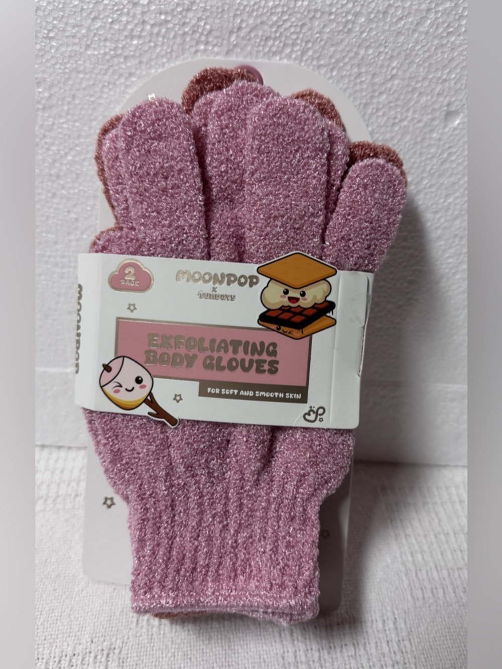 MOONPOP Exfoliating Body Gloves in Mauve Pink